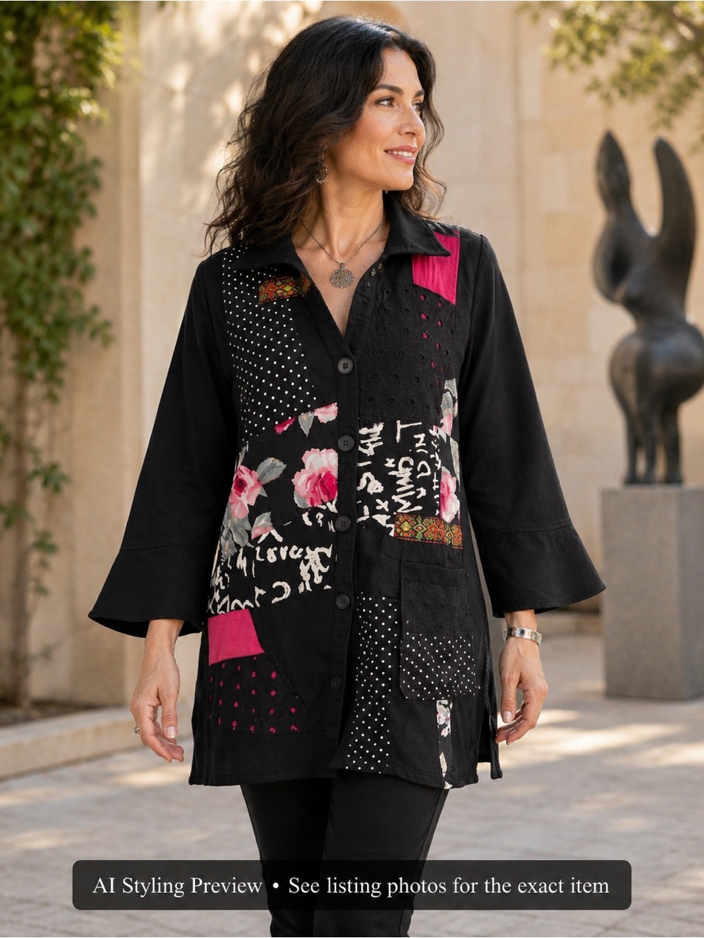 Parsley & Sage Wearable Art Patchwork Tunic Jacket Cotton Boho Small